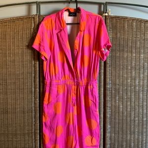 Lazy Oaf bright pink and orange jumpsuit with collar and buttons size 12